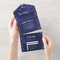 70th Birthday navy blue silver stars rsvp All In One Invitation
