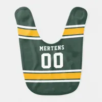 Green Gold White Sports Jersey Team Name Number Baby Bib