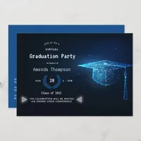 Blue and White Glow Virtual Graduation Party Invitation