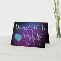 Elegant Any Age Name Purple Teal Happy Birthday Card