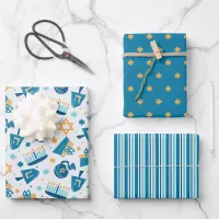 Whimsical Happy Hannukah Coodinating Wrapping Paper Sheets