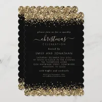 Elegant Gold Glitter Black Christmas Party Invitation