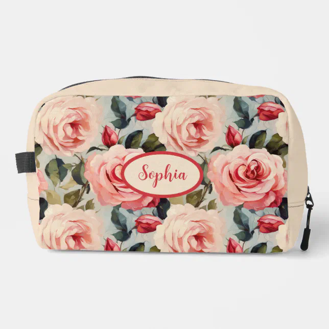 Pink And Red Roses Floral Pattern Dopp Kit