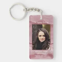 Funeral Favor Rose Quartz Photo Memorial Prayer Keychain