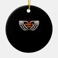 Creep It Real, Skeleton Hands Showing Heart Ceramic Ornament