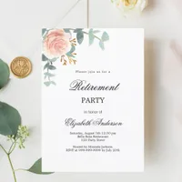 Rose gold floral greenery retirement party invitation