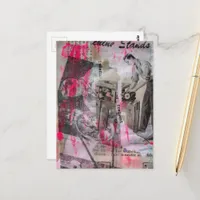 Black and White Vintage Woodworking with pink Postcard