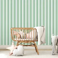 Green and White Striped Wallpaper