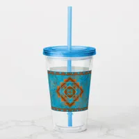 Southwest Mountain Peaks Turquoise Geometric Acrylic Tumbler