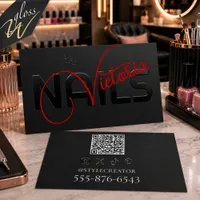 Luxury Black Raised Spot UV Nail Studio Business Card