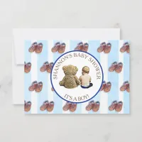 Blue Boy Baby and Teddy Bear Baby Shower Invitation