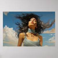 Blue dress against a blue sky painting poster