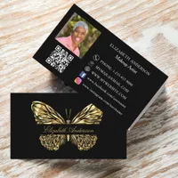 Butterfly black gold QR code photo Business Card