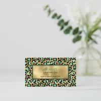 Chic Gold Mint Leopard Print Fashion Trendy Modern Business Card