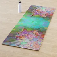 Smiling, colorful lynx - abstract yoga mat