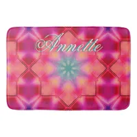 Monogram Name Colorful Blue Star Pattern | Bath Mat