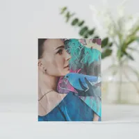 Beautiful Woman with a Blue Bird Surreal Collage Postcard