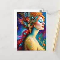 The Colorful Mermaid AI Art Portrait Postcard