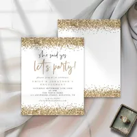 Budget Gold Glitter She Said Yes Engagement Invite