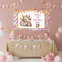 Cute Personalized Pink and Gold Dragon Birthday  Banner