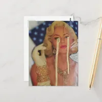 Retro Woman Cries Gold Tears Collage Postcard