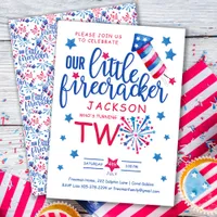 Little Firecracker 4th of July 2nd Birthday Party  Invitation