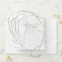 Gold Geometric White Marble Abstract Business Pocket Folder