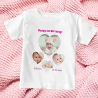 1st Birthday name age photo collage baby girl Baby T-Shirt