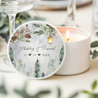 Winter Rustic Pine Trees Lantern Botanical Wedding Mini Candle Favors