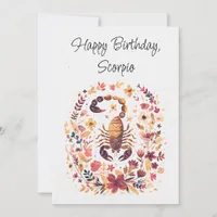 Scorpio Scorpion Zodiac Boho Floral Flat Card