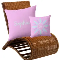 Cute Monogram Flower | Pastel Pink Girls Name Outdoor Pillow