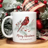 Christmas Red Cardinal Winter Pine Watercolor Coffee Mug