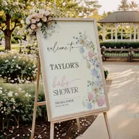 Baby Shower Welcome Sign | Pastel Flowers 