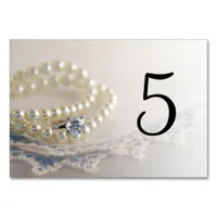Pearls, Ring and Blue Lace Wedding Table Numbers