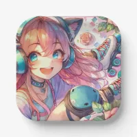 Pretty Anime Girl in Roller skates Birthday Party Paper Plates