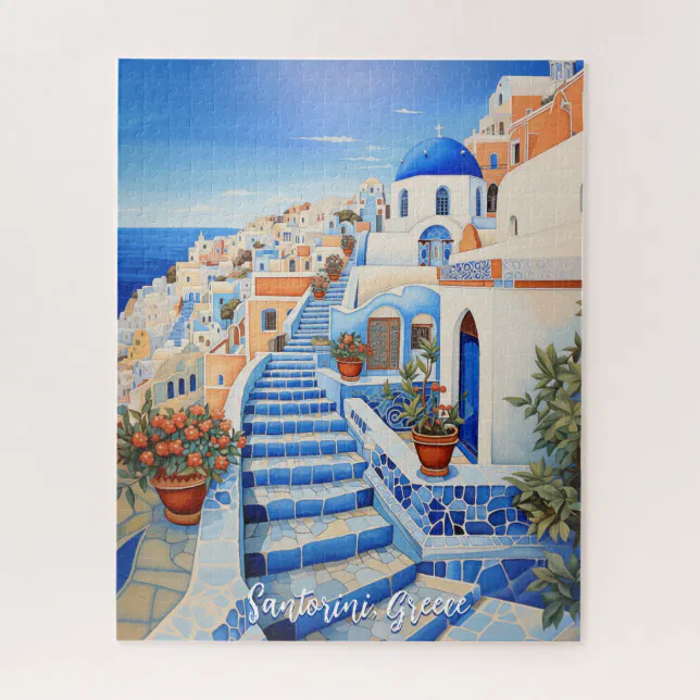 Santorini Island Illustration | Travel Art Jigsaw Puzzle