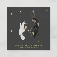 *~* Spa Hands Stars Moon Mystic Gold Palm Leaves Square Business Card