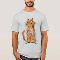 Scruffy Orange Cat Whimsical Quirky T-Shirt