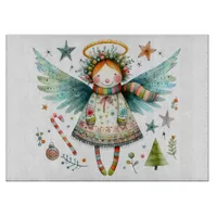 Whimsical Christmas Angel Modern Folk Art Style Cutting Board