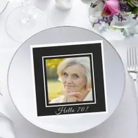 70th birthday photo black white napkins