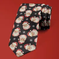 Black Santa Claus Christmas Snowflake Holiday Neck Tie