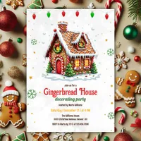 Cute Gingerbread House Decorating Christmas Party Invitation