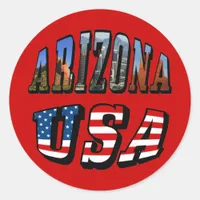 Arizona Picture and USA Flag Text Classic Round Sticker