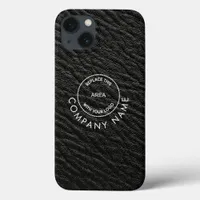 Simple Company Name Logo Black Faux Leather Effect iPhone 13 Case