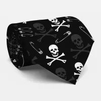 Punk Rock Skulls and Safety Pins Pattern Neck Tie