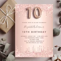 10th birthday rose gold drips pink glam invitation