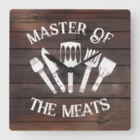 Rustic ‘Master of the Meats’ – Funny BBQ Gift  Square Wall Clock