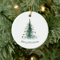 Minimalist Watercolor Christmas Tree Ceramic Ornament