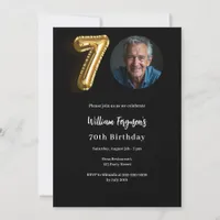 Black gold photo 70th birthday invitation