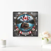 Canadian Beaver Swimming in Clear Mountain Lake Square Wall Clock